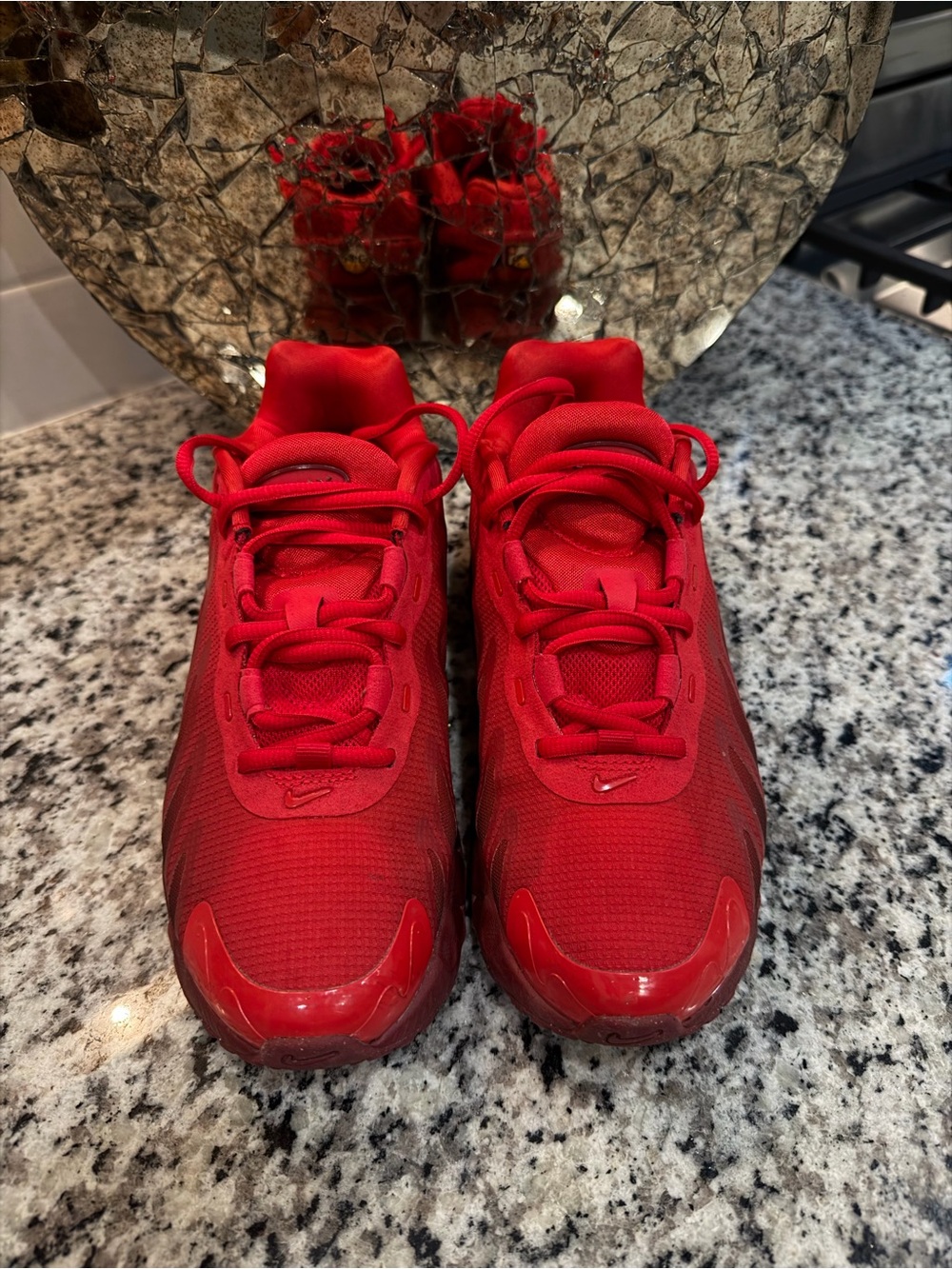 Nike Wmns Air Max DN8 sneakers in Laser Red and black.